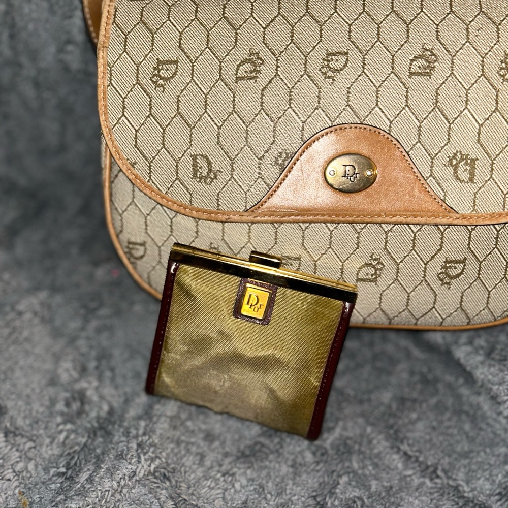 Dior Beige Monogram Canvas Crossbody Bag with Tan Leather Trim